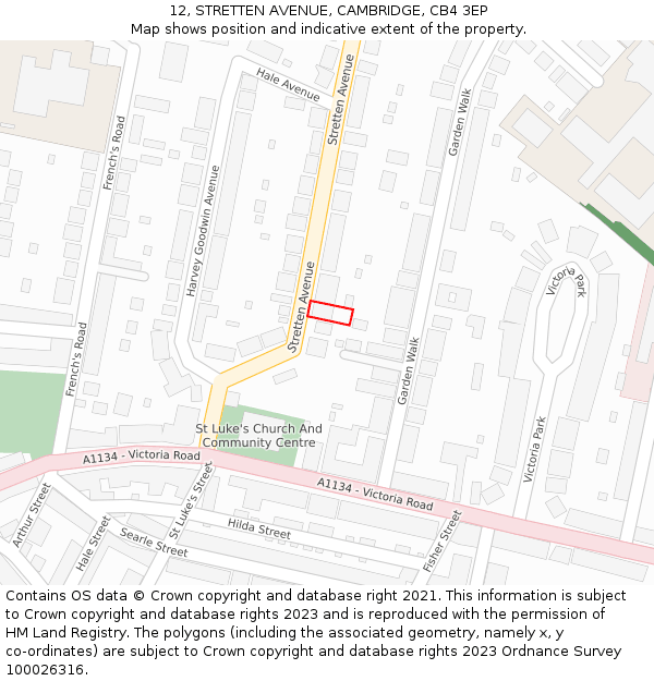 12, STRETTEN AVENUE, CAMBRIDGE, CB4 3EP: Location map and indicative extent of plot