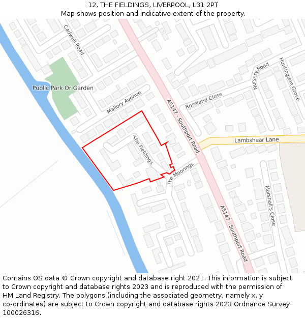 12, THE FIELDINGS, LIVERPOOL, L31 2PT: Location map and indicative extent of plot