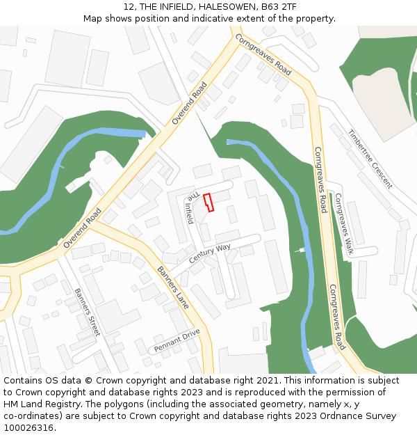 12, THE INFIELD, HALESOWEN, B63 2TF: Location map and indicative extent of plot