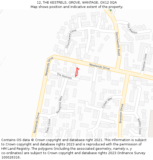 12, THE KESTRELS, GROVE, WANTAGE, OX12 0QA: Location map and indicative extent of plot
