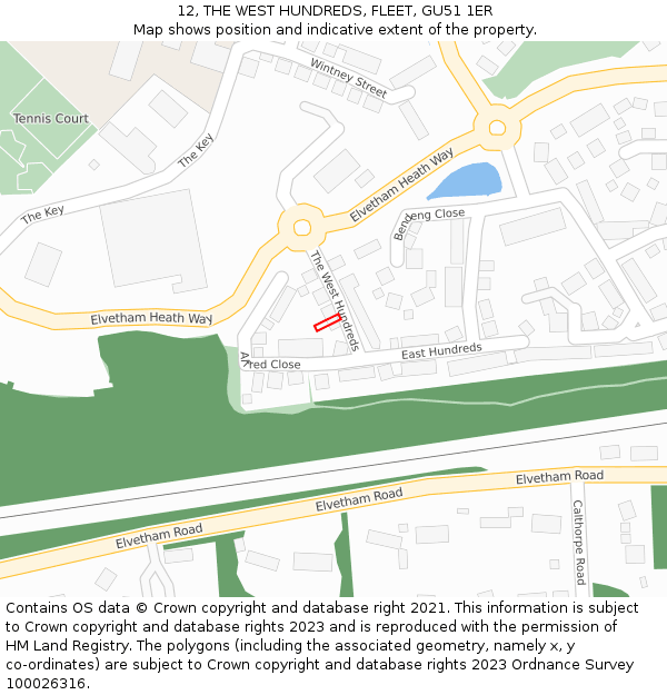 12, THE WEST HUNDREDS, FLEET, GU51 1ER: Location map and indicative extent of plot