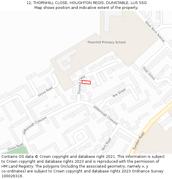 12, THORNHILL CLOSE, HOUGHTON REGIS, DUNSTABLE, LU5 5SG: Location map and indicative extent of plot