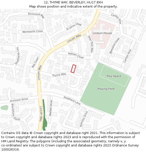 12, THYME WAY, BEVERLEY, HU17 8XH: Location map and indicative extent of plot