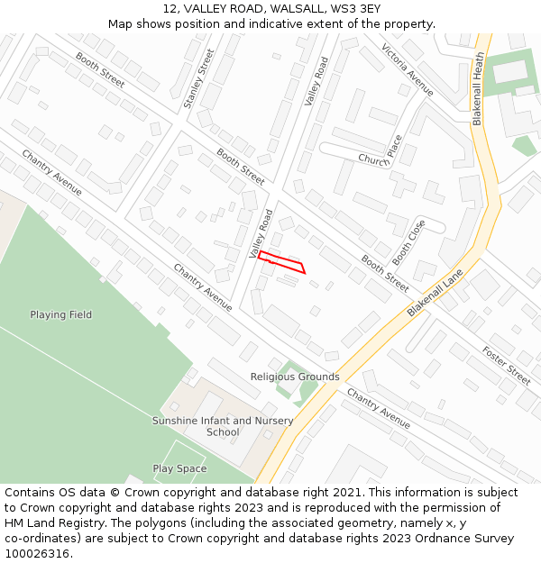 12, VALLEY ROAD, WALSALL, WS3 3EY: Location map and indicative extent of plot