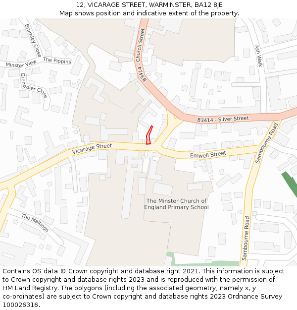 12, VICARAGE STREET, WARMINSTER, BA12 8JE: Location map and indicative extent of plot