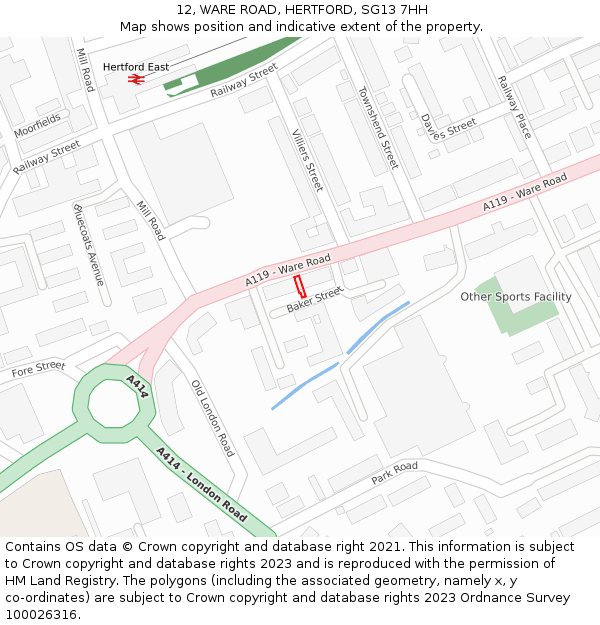 12, WARE ROAD, HERTFORD, SG13 7HH: Location map and indicative extent of plot