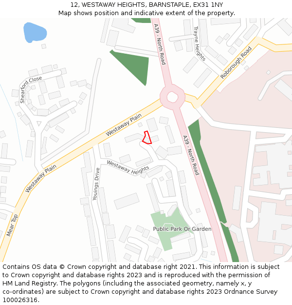 12, WESTAWAY HEIGHTS, BARNSTAPLE, EX31 1NY: Location map and indicative extent of plot