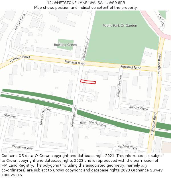 12, WHETSTONE LANE, WALSALL, WS9 8PB: Location map and indicative extent of plot