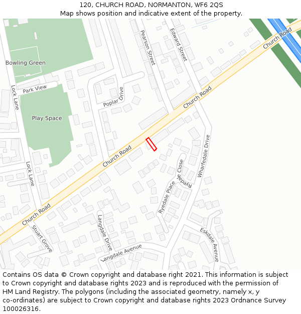 120, CHURCH ROAD, NORMANTON, WF6 2QS: Location map and indicative extent of plot