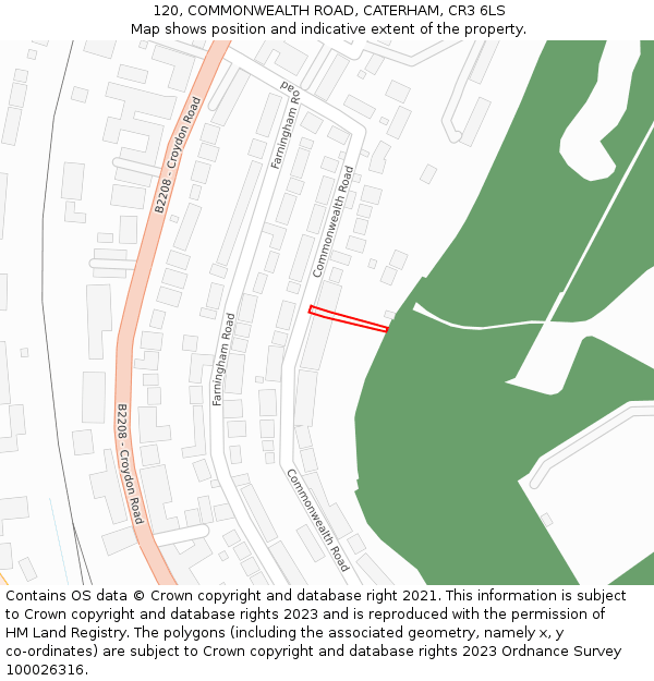 120, COMMONWEALTH ROAD, CATERHAM, CR3 6LS: Location map and indicative extent of plot