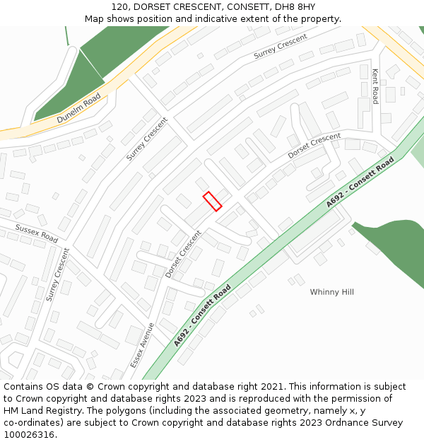 120, DORSET CRESCENT, CONSETT, DH8 8HY: Location map and indicative extent of plot