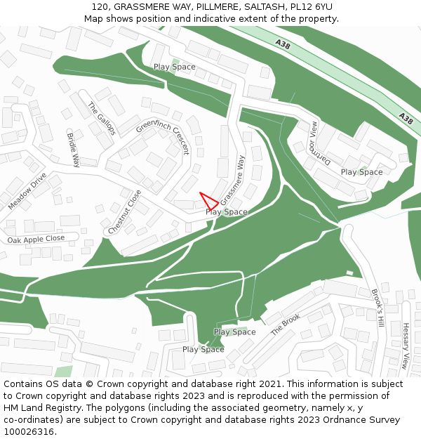 120, GRASSMERE WAY, PILLMERE, SALTASH, PL12 6YU: Location map and indicative extent of plot