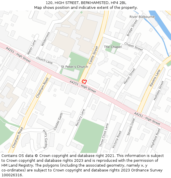 120, HIGH STREET, BERKHAMSTED, HP4 2BL: Location map and indicative extent of plot