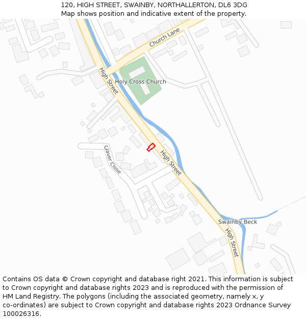 120, HIGH STREET, SWAINBY, NORTHALLERTON, DL6 3DG: Location map and indicative extent of plot