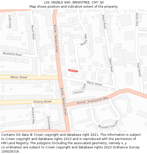120, KEEBLE WAY, BRAINTREE, CM7 3JY: Location map and indicative extent of plot