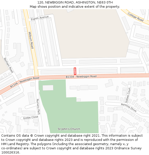120, NEWBIGGIN ROAD, ASHINGTON, NE63 0TH: Location map and indicative extent of plot