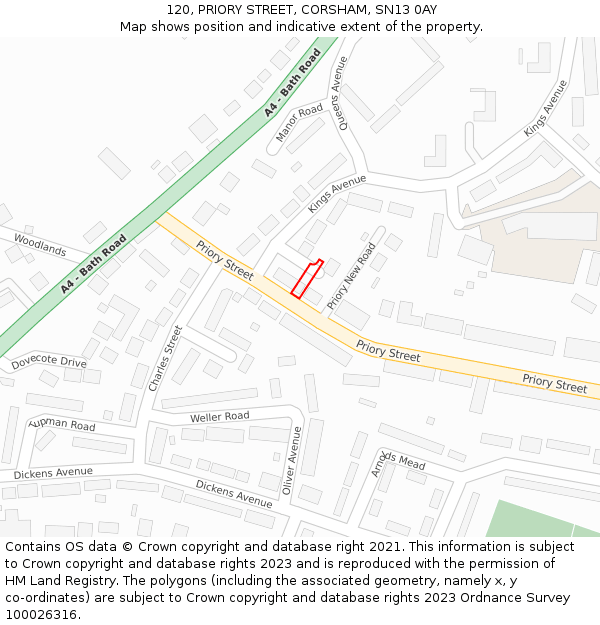 120, PRIORY STREET, CORSHAM, SN13 0AY: Location map and indicative extent of plot