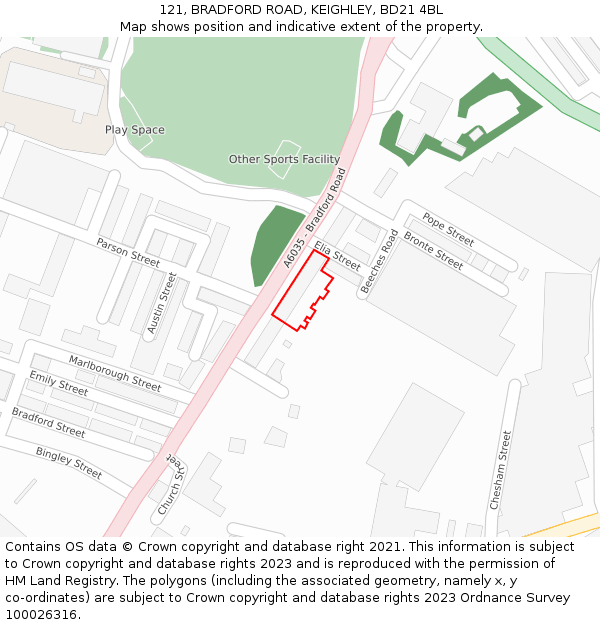 121, BRADFORD ROAD, KEIGHLEY, BD21 4BL: Location map and indicative extent of plot