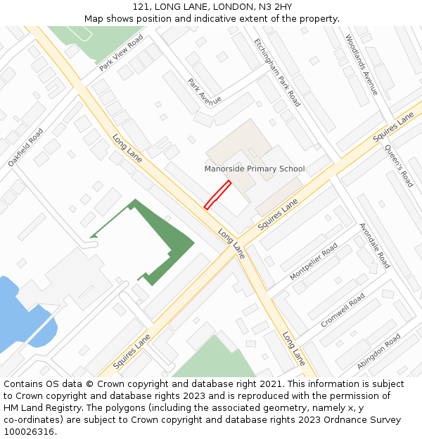 121, LONG LANE, LONDON, N3 2HY: Location map and indicative extent of plot