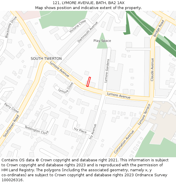 121, LYMORE AVENUE, BATH, BA2 1AX: Location map and indicative extent of plot