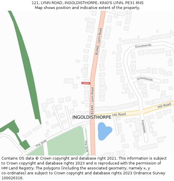 121, LYNN ROAD, INGOLDISTHORPE, KING'S LYNN, PE31 6NS: Location map and indicative extent of plot