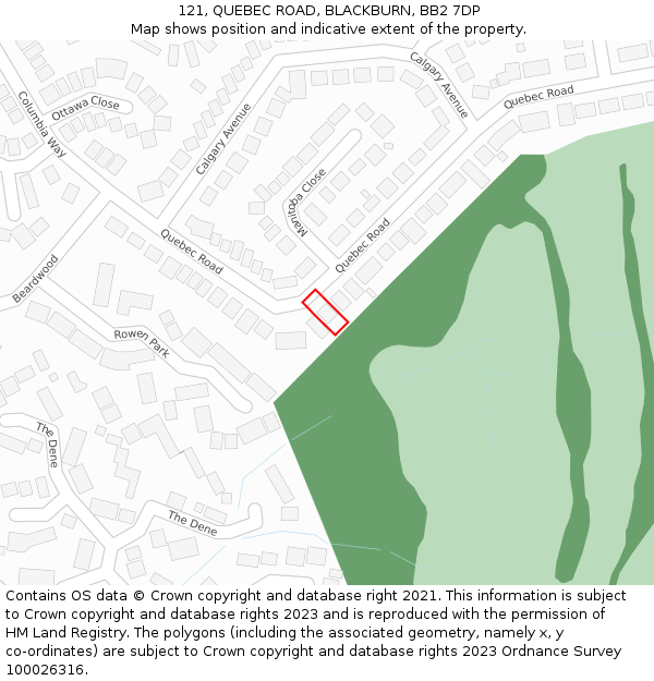 121, QUEBEC ROAD, BLACKBURN, BB2 7DP: Location map and indicative extent of plot