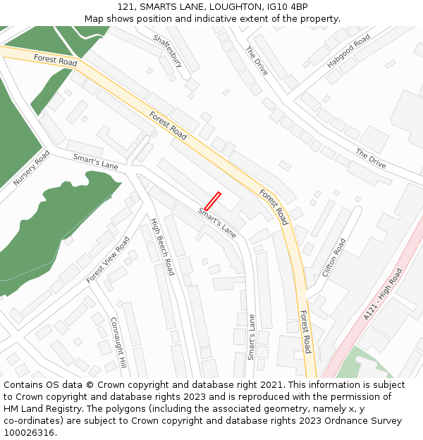 121, SMARTS LANE, LOUGHTON, IG10 4BP: Location map and indicative extent of plot