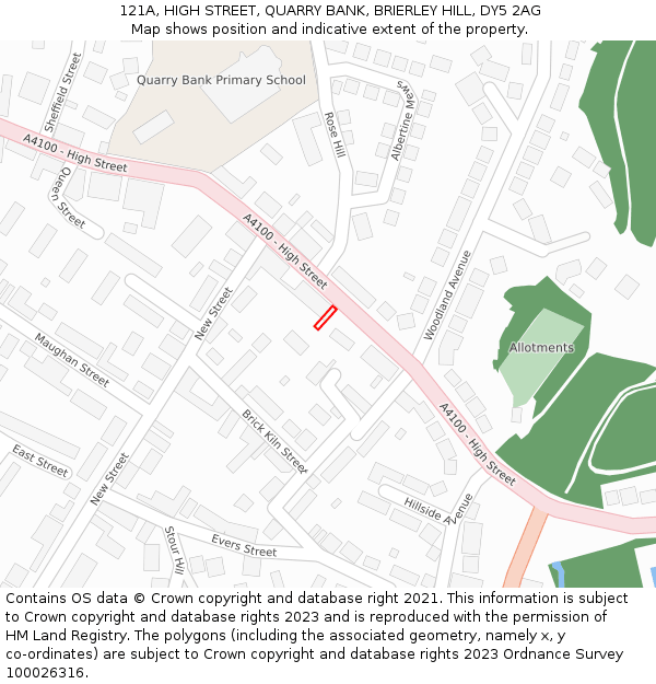121A, HIGH STREET, QUARRY BANK, BRIERLEY HILL, DY5 2AG: Location map and indicative extent of plot