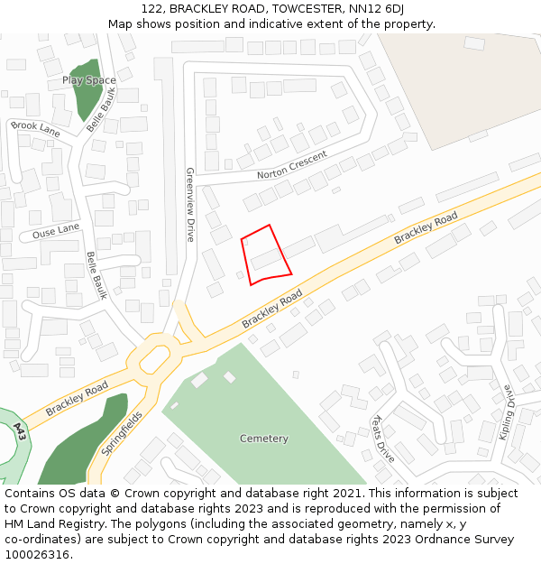 122, BRACKLEY ROAD, TOWCESTER, NN12 6DJ: Location map and indicative extent of plot