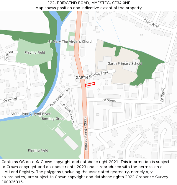 122, BRIDGEND ROAD, MAESTEG, CF34 0NE: Location map and indicative extent of plot