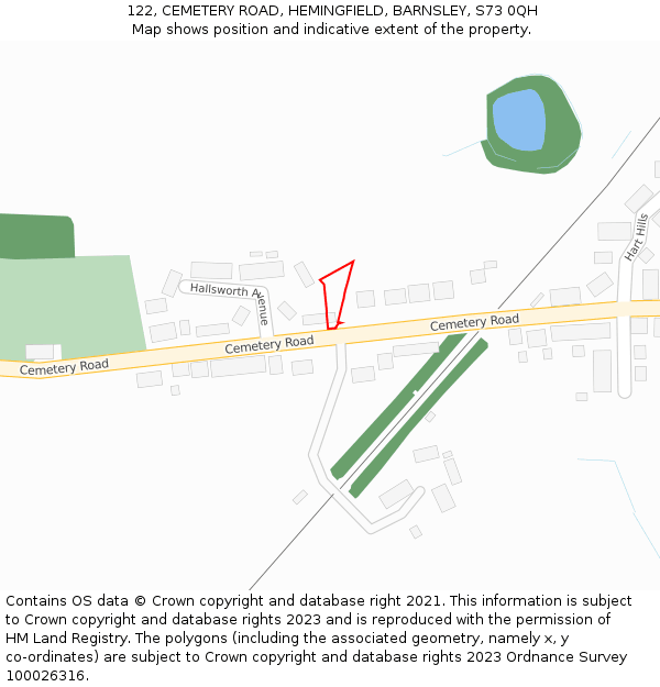 122, CEMETERY ROAD, HEMINGFIELD, BARNSLEY, S73 0QH: Location map and indicative extent of plot