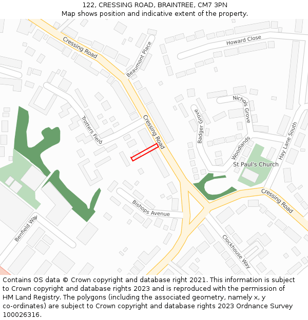 122, CRESSING ROAD, BRAINTREE, CM7 3PN: Location map and indicative extent of plot