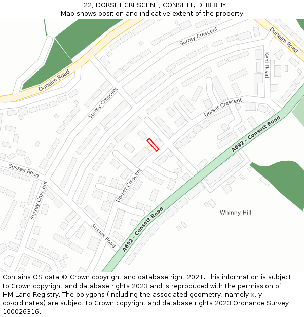 122, DORSET CRESCENT, CONSETT, DH8 8HY: Location map and indicative extent of plot