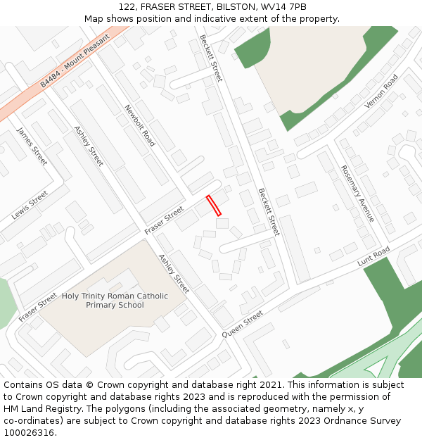 122, FRASER STREET, BILSTON, WV14 7PB: Location map and indicative extent of plot