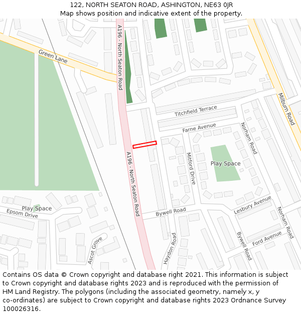122, NORTH SEATON ROAD, ASHINGTON, NE63 0JR: Location map and indicative extent of plot
