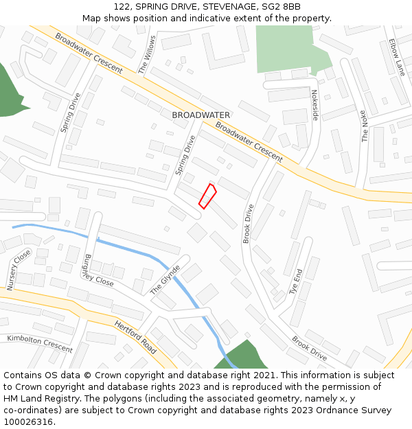 122, SPRING DRIVE, STEVENAGE, SG2 8BB: Location map and indicative extent of plot