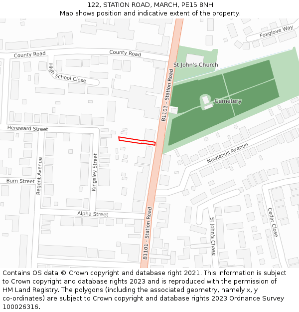 122, STATION ROAD, MARCH, PE15 8NH: Location map and indicative extent of plot