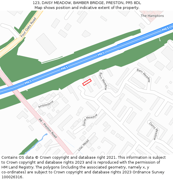 123, DAISY MEADOW, BAMBER BRIDGE, PRESTON, PR5 8DL: Location map and indicative extent of plot
