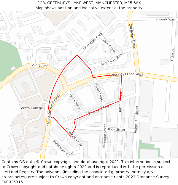 123, GREENHEYS LANE WEST, MANCHESTER, M15 5AX: Location map and indicative extent of plot
