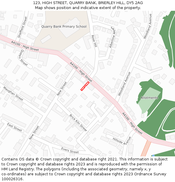 123, HIGH STREET, QUARRY BANK, BRIERLEY HILL, DY5 2AG: Location map and indicative extent of plot