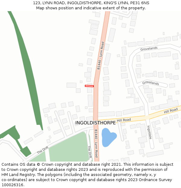 123, LYNN ROAD, INGOLDISTHORPE, KING'S LYNN, PE31 6NS: Location map and indicative extent of plot
