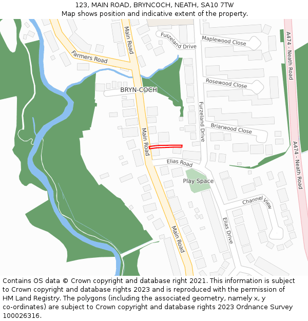 123, MAIN ROAD, BRYNCOCH, NEATH, SA10 7TW: Location map and indicative extent of plot