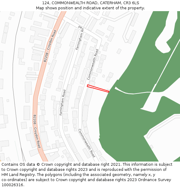124, COMMONWEALTH ROAD, CATERHAM, CR3 6LS: Location map and indicative extent of plot