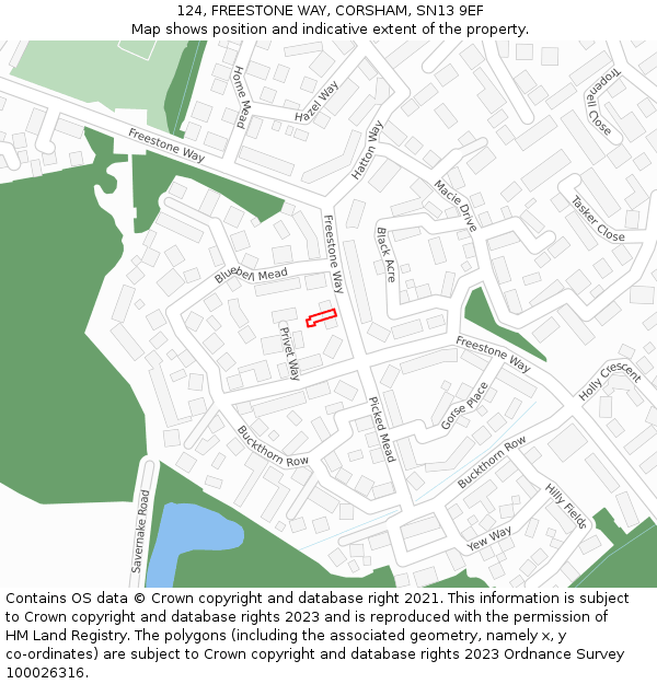 124, FREESTONE WAY, CORSHAM, SN13 9EF: Location map and indicative extent of plot