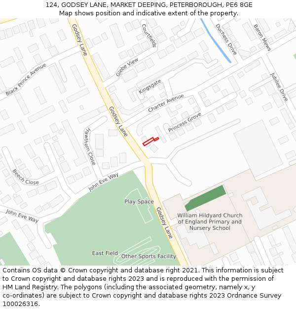 124, GODSEY LANE, MARKET DEEPING, PETERBOROUGH, PE6 8GE: Location map and indicative extent of plot