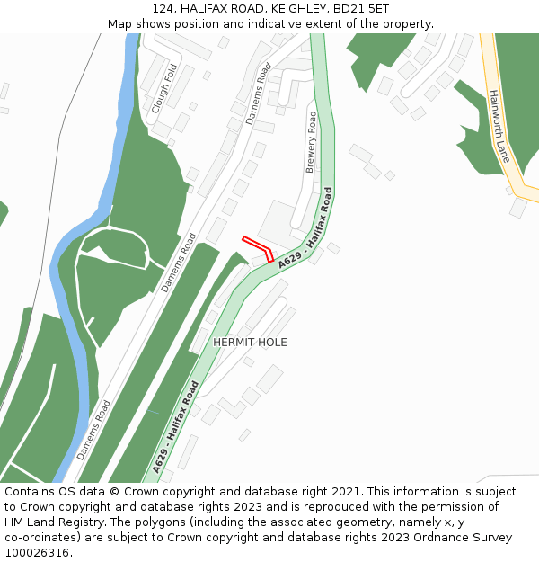 124, HALIFAX ROAD, KEIGHLEY, BD21 5ET: Location map and indicative extent of plot
