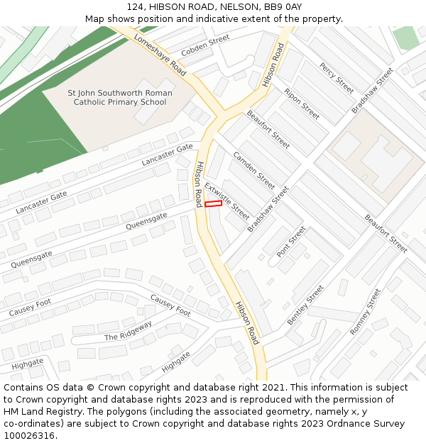 124, HIBSON ROAD, NELSON, BB9 0AY: Location map and indicative extent of plot