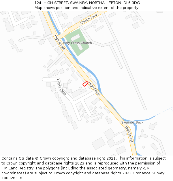 124, HIGH STREET, SWAINBY, NORTHALLERTON, DL6 3DG: Location map and indicative extent of plot