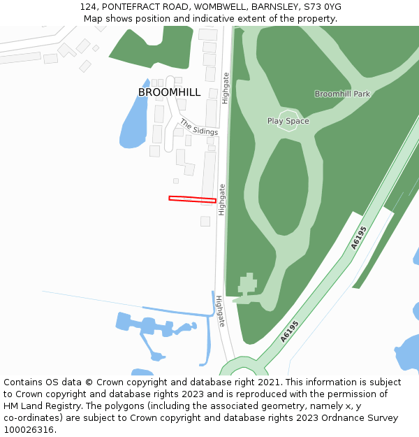 124, PONTEFRACT ROAD, WOMBWELL, BARNSLEY, S73 0YG: Location map and indicative extent of plot