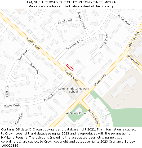 124, SHENLEY ROAD, BLETCHLEY, MILTON KEYNES, MK3 7AJ: Location map and indicative extent of plot